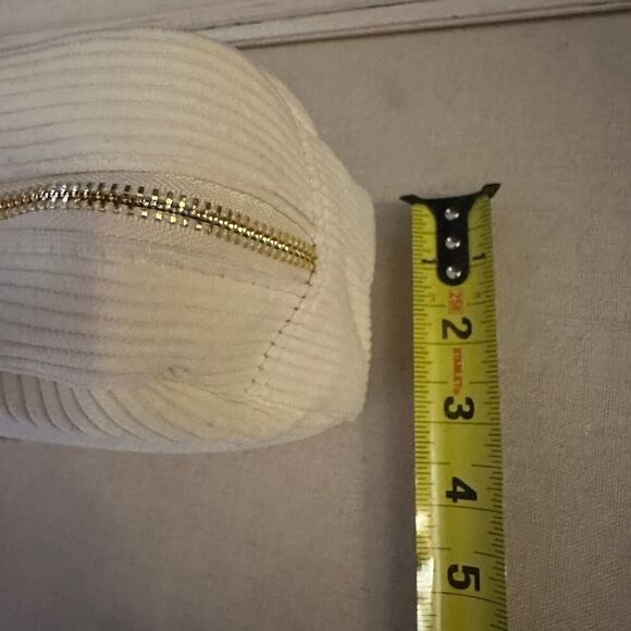 Cream corduroy makeup cosmetic travel pouch w pink heart with glitter patch NWOT - Picture 6 of 8